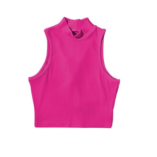 Tank Top Casual Mock Neck Sleeveless Crop Top