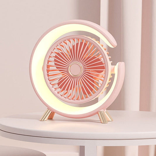 USB Charging Desktop Fan With Light Student Dormitory Light Sound Office Aroma Desktop Fan Pink