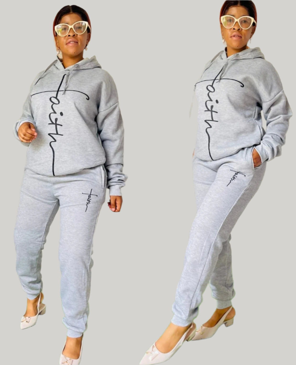 Women's Fashion Print Hooded Tracksuit Faith Grey